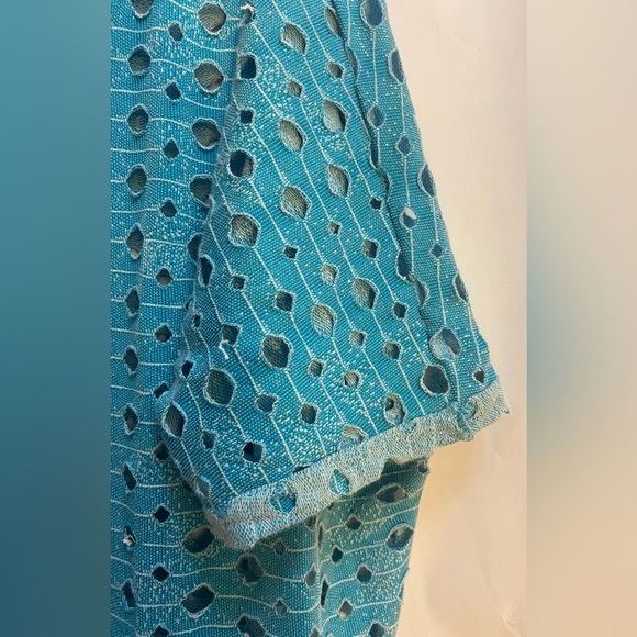 Clara Sun Woo Lightweight Sweater Sz Medium Turquoise Blue Distressed Open Knit - Picture 3 of 7